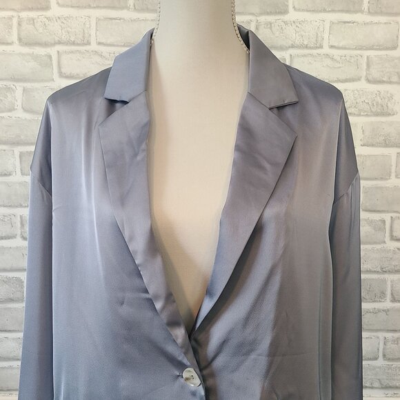 12th Tribe Powder Blue Satin Blazer Jacket NEW Classic Elegance Career Large - Picture 2 of 9